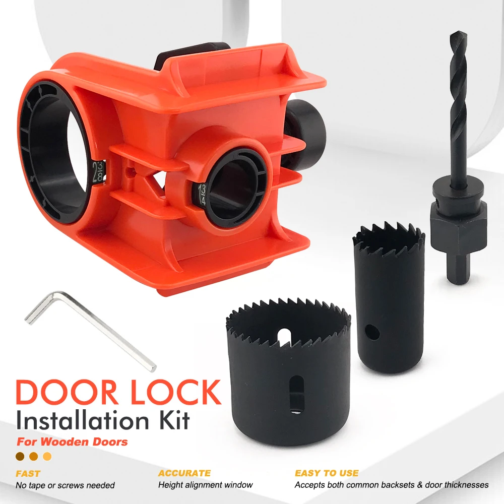 35-43mm 홀 커터 키트, 카바이드 톱니가 있는 볼락 보어 툴 및 목재 문용 3단계 파일럿 드릴, 가정용 DIY