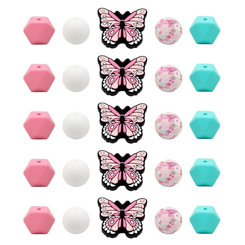 Butterfly Beads Silicone Beads For Keychain Making, Round Silicone Beads For Jewelry Making DIY Crafts Easy Install Easy To Use