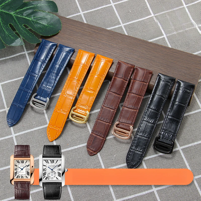Adaptation CartierTank men women leather Tank Must LondonSoloCrocodile Pattern Single Tail Watch Strap16 17 18 20 22 23 25mm