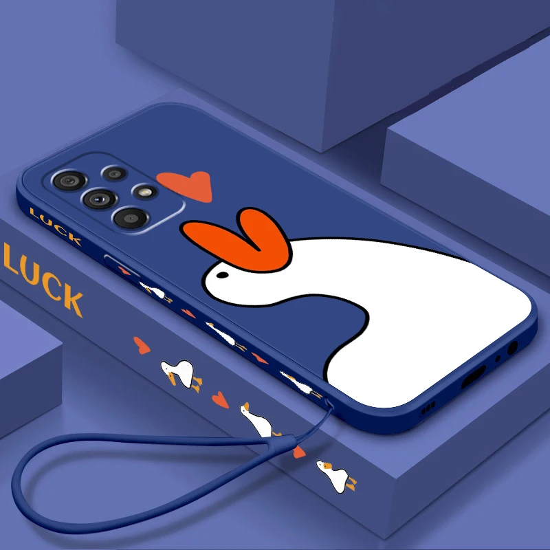 

Duck Yellow Couple Love Liquid Left Rope For Samsung A53 A52 A55 A32 A51 A71 A21S A13 A73 A55 A72 A23 A35 A05 5G TPU Phone Case