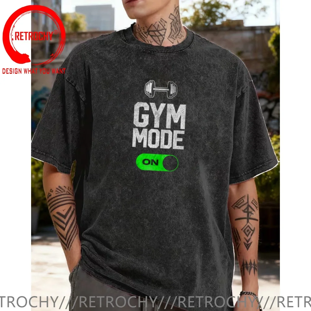 

Винтажная футболка из выстиранного хлопка с забавным дизайнерским принтом GYM Mode, мужская модная повседневная одежда, стильные топы и футболки