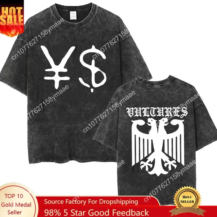 

Kanye West Ye Ty Dolla Sign YS Vultures Logo Washed T Shirt Men Women Women Harajuku Hip Hop Rap Tee Shirt Casual O-Neck Loose T