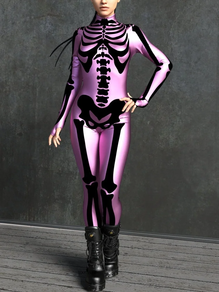 IOOTIANY Damen Grüner Sexy Horror-Skelett-Geister-Bodysuit-Set Halloween Karneval Party Aerial Bühnenauftritt Kostüm-Set – Detail 15
