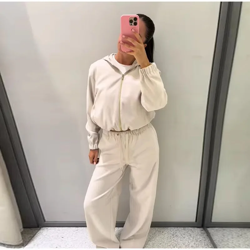 Guobioziy Women's Set 2026 Fall New Arrival Hooded Loose Jacket Parka and Pants Set Casual Sports Personality Fashion