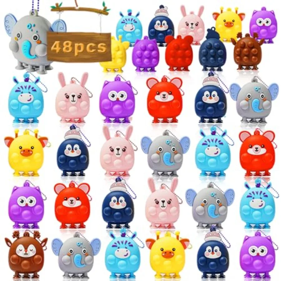 

48 Pcs Party Favors for,3D Animal Pop Fidget Toys Bulk, Sensory Bath Suction Toys for Toddlers, Carnival Treasure Classroom Pri