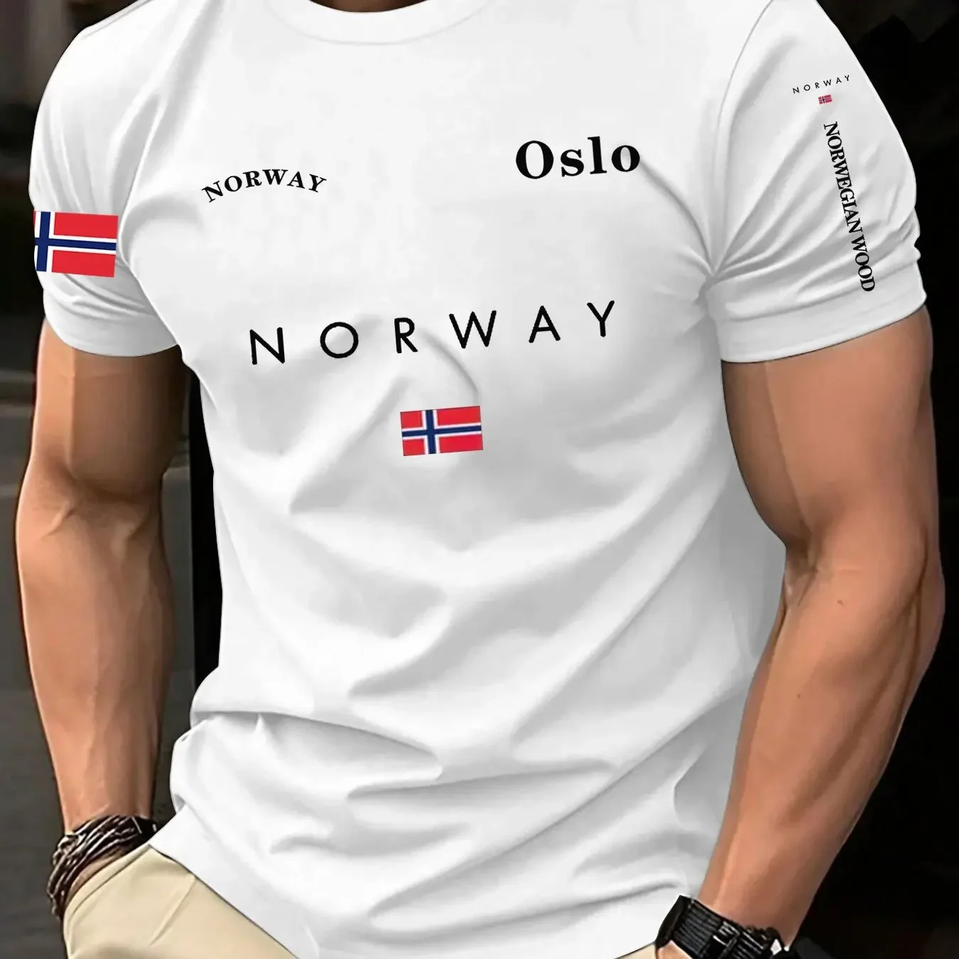 2026 Men's 100% Cotton Norway Oslo Flag Print T-Shirt Summer Casual Short Sleeve Graphic Tee