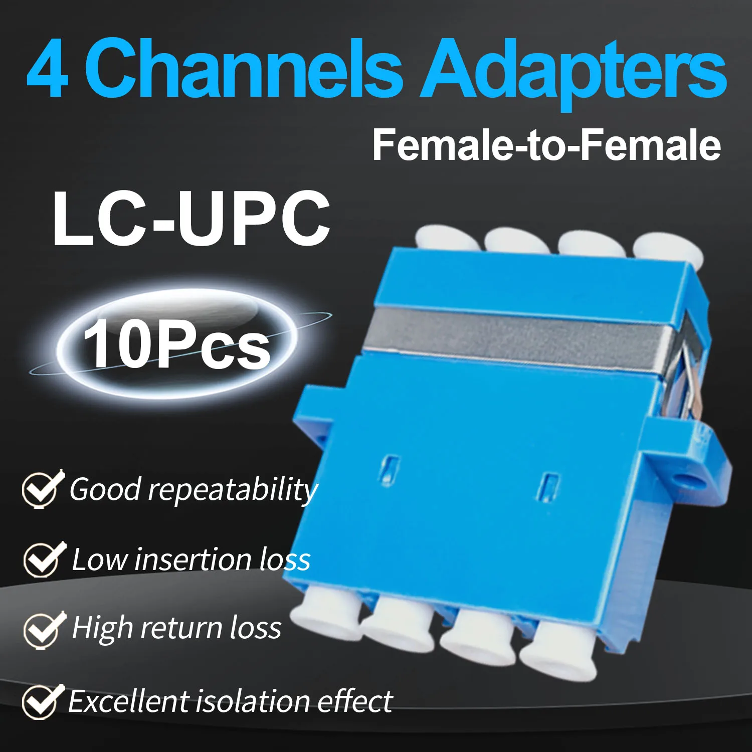 10 Pcs LC UPC to LC UPC Couplers, 4 Channels Fiber Optical Adapters Cable Connectors with Panel Mounting Wing Fiber Flange Ftth