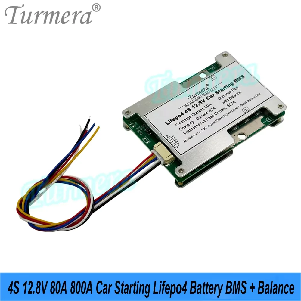 Turmera 4S 12.8V 50A 80A 800A with Balance Lifepo4 Battery BMS Car Starting for 3.2V 100Ah 200Ah 280Ah 320Ah Lifepo4 Battery Use