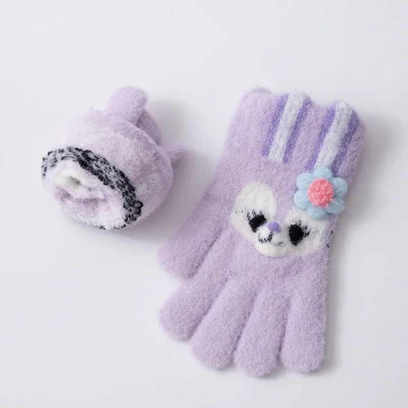 5-12 Years Children Gloves Girl Winter Knitted Cartoon Rabbit Warm Soft Full Finger Gloves Kids Outdoor Lovely Girl Mittens