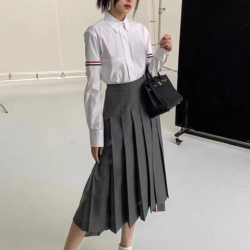 Y2K 2024 New Women\'s Pleated Skirt High Waist Mid Skirt Fashion Trend Versatile College Style A-line Split Half Skirt Girl