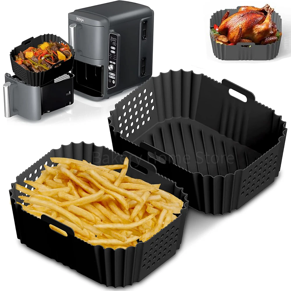 2Pcs Air Fryer Silicone Liners for Ninja SL400UK Double Stack XL Rectangular Liner for 8-10QT Air Fryer Oven Baking Accessories