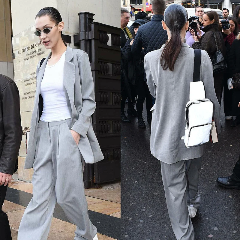 

New Fashionable Grey Loose Thin Women's Suit Spring Summer Casual Style Polyester Fabric 25-35 Years Old Women Set