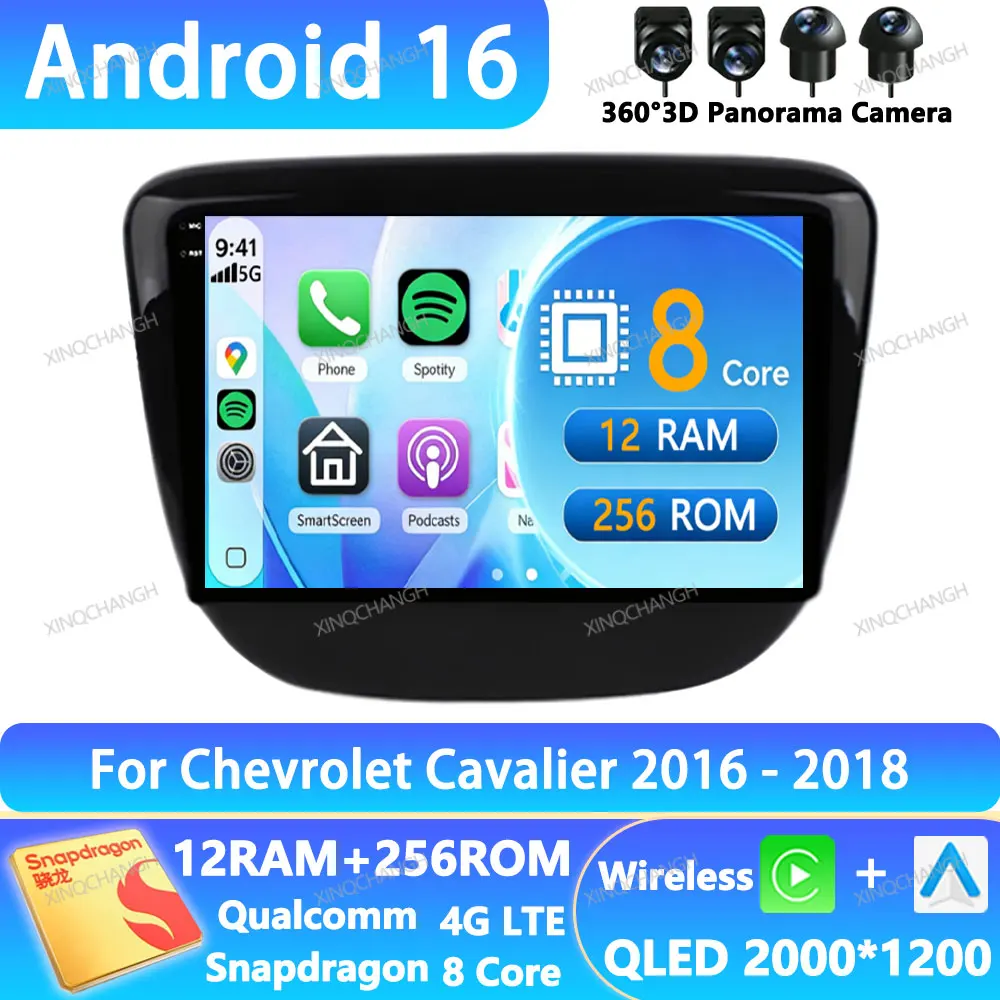 Android 16 Car Radio For Chevrolet Cavalier 2016 2017 2018 QLED Navigation Head Unit Multimedia Video Player BT 4G WIFI GPS 2DIN