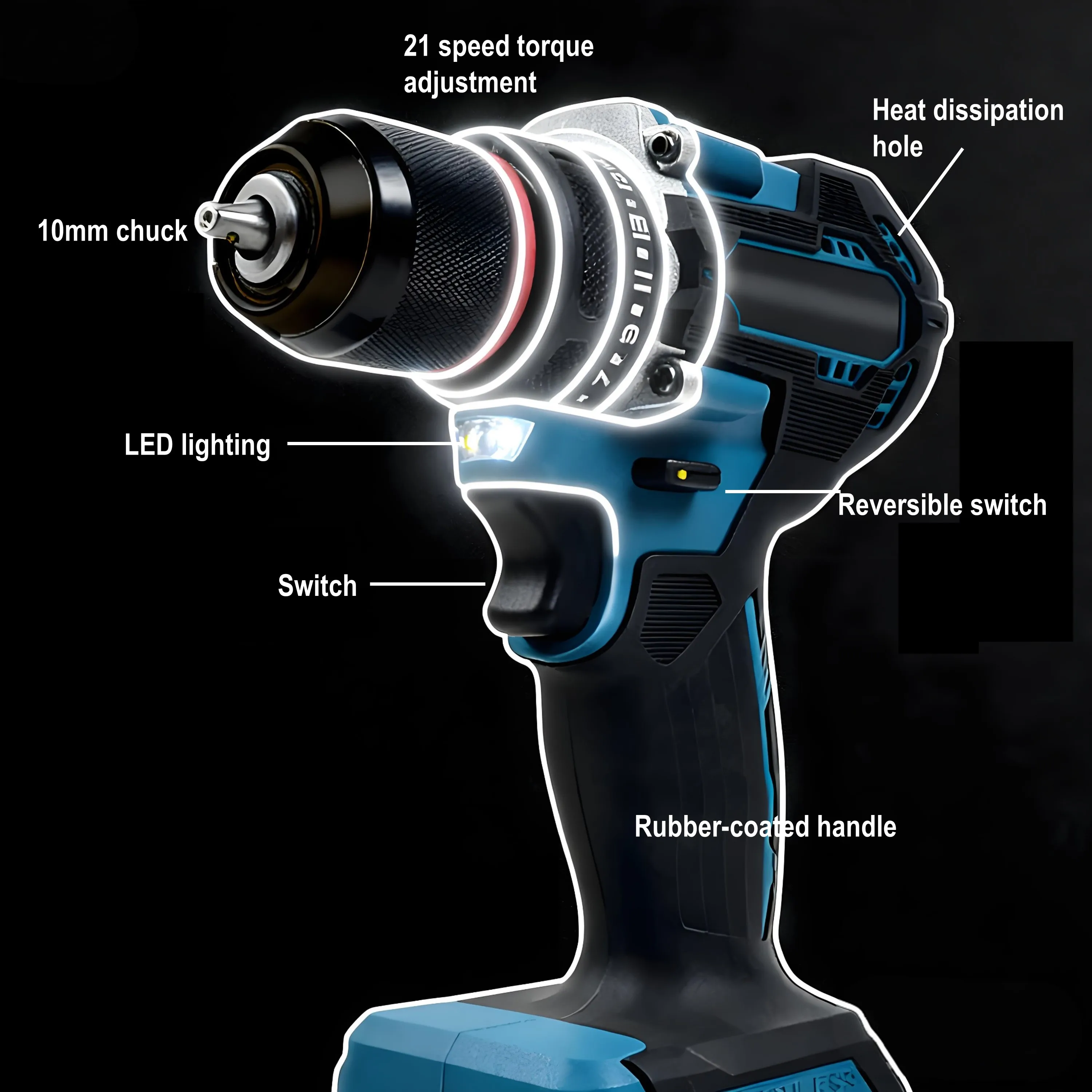 

18V battery pin 1/2 inch 1700RPM cordless drill compact hammer drill, brushless motor lithium electric drive suitable