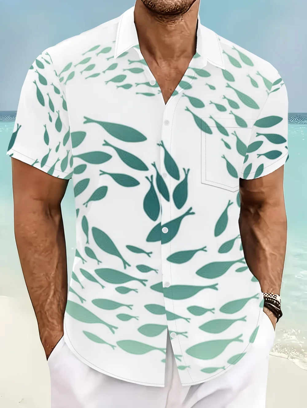 

Новая мужская летняя пляжная повседневная рубашка с коротким рукавом и рыбным принтом, одежда для любителей рыбалки, модная свободная мужская рубашка для пляжного отдыха