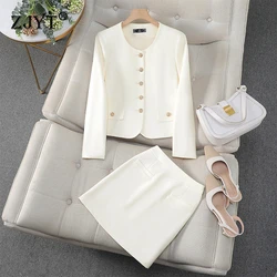 ZJYT Elegant 2 Pieces Sets for Women Single Breasted Jacket Skirt Suits New In Matching Sets Office Outfit Autumn Winter 2024