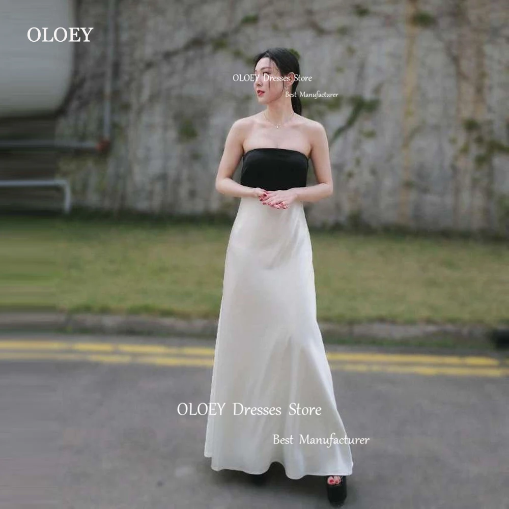 

OLOEY Simple A Line Korea Ivory And Black Evening Dresses Wedding Photoshoot Strapless Formal Party Dress Prom Occasion Gowns