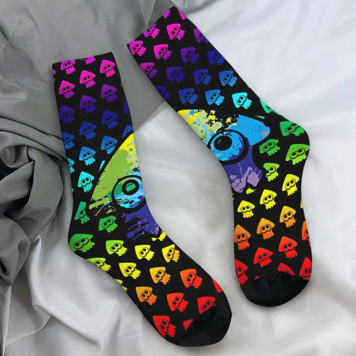 Women Men Socks Rainbow Splatoon Video Game Stockings Autumn Kawaii Medium Soft Socks Pattern Climbing Non-Slip Socks