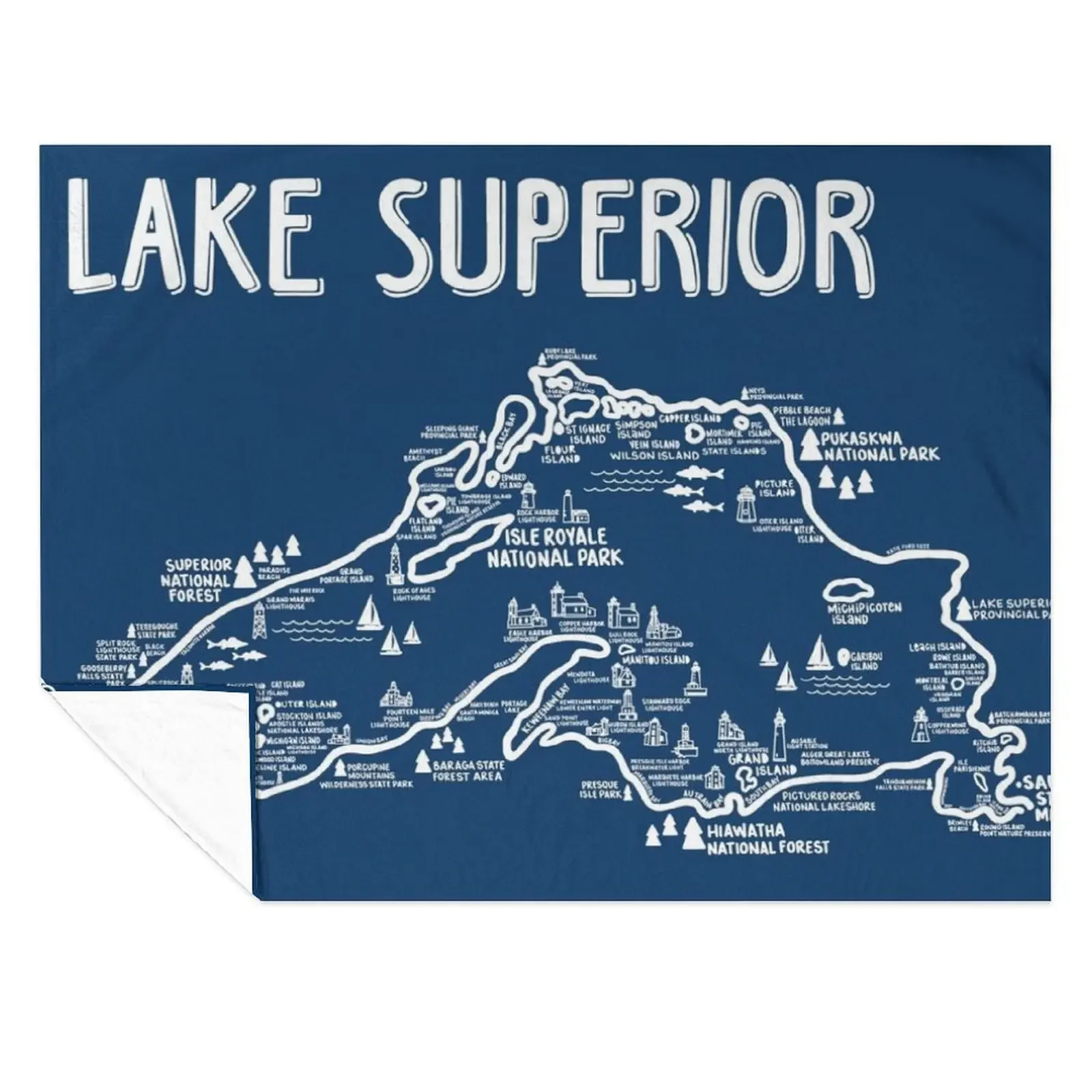 

Lake Superior Map Throw Blanket sofa bed Personalized Gift Bed linens Single Blankets