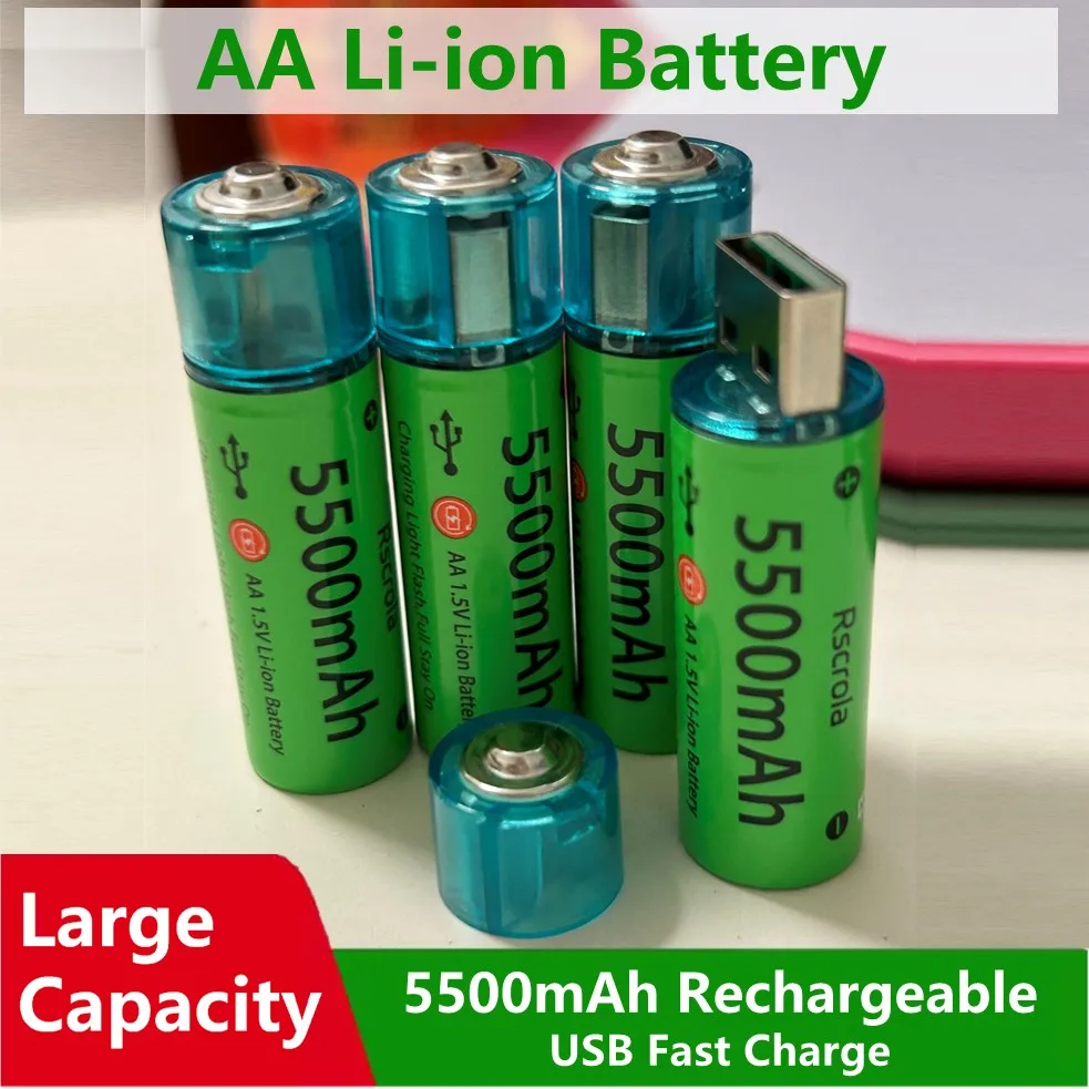 Lithium AA Rechargeable Battery 5500mAh Long-lasting AA Battery USB Direct Charging for Toys Clocks Game Controllers Cameras