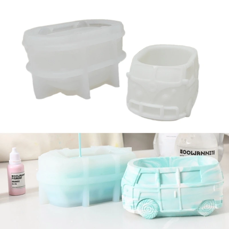 

Vase Mould Concrete Flowerpots Silicone Molds 3D Bus Shaped DIY Succulent Pot Moulds for DIY Garden Desktop Decorations