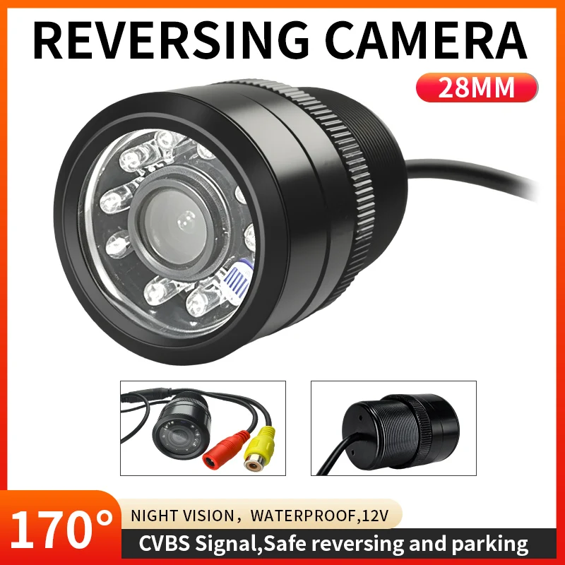 NEWEST CVBS Car Rear View Camera 12V28MM Night Vision Backup Parking Reverse Camera Waterproof HD 170° Wide Angle Vehicle Camera