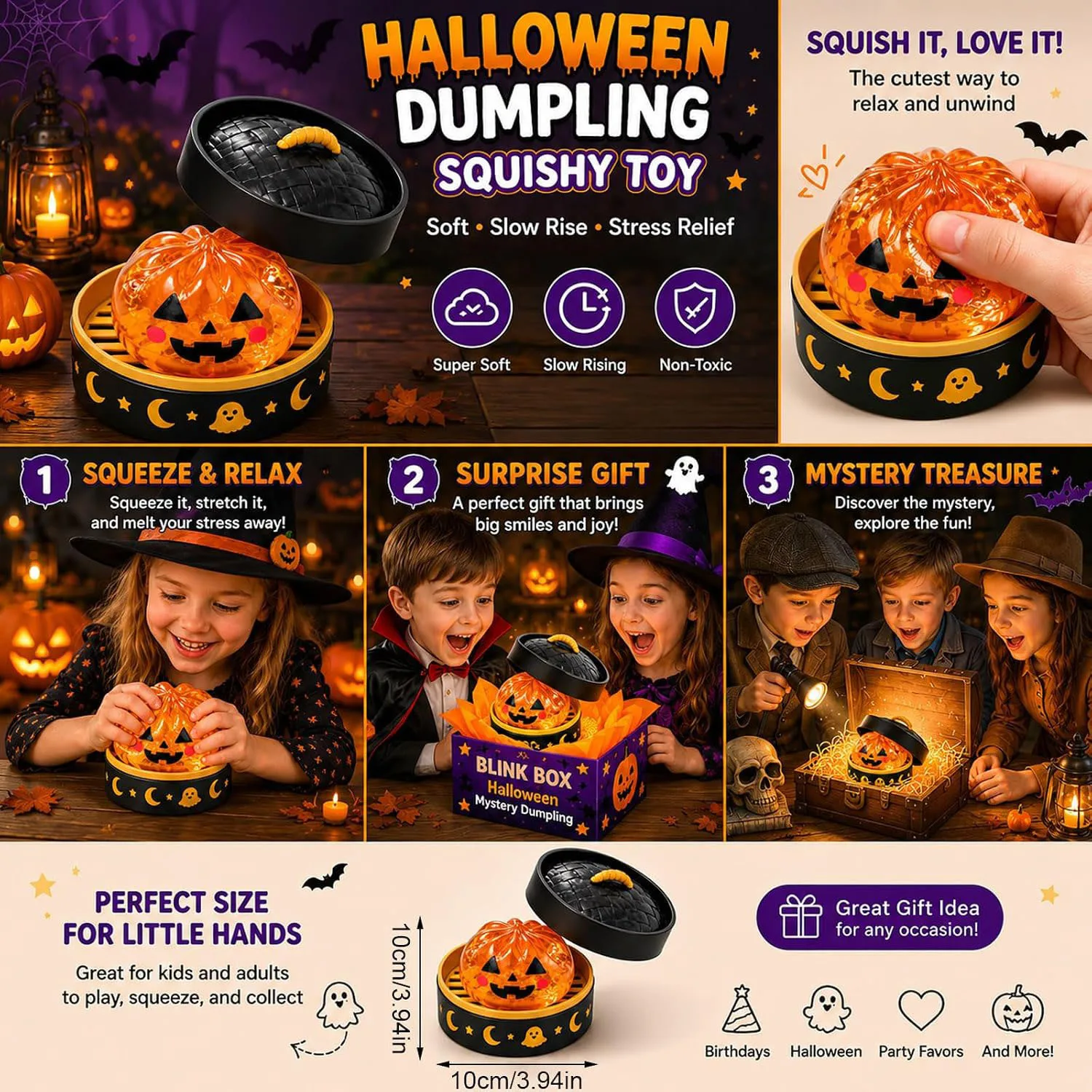 Halloween Ghost Dumpling Squishy Toy Stress Relief Squeeze Play Stuffed Figure for Gift Party Decoration Supplies