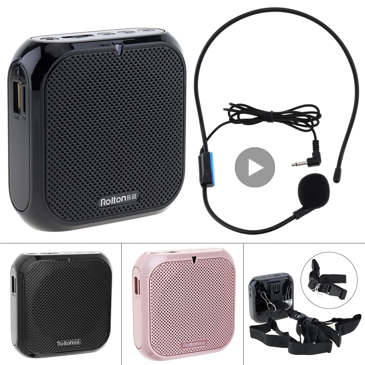 Micrófono para la cabeza, altavoz, amplificador de voz, grabadora, micrófono, altavoz, Audio, Mini micrófono con cable, Kit de batería de sonido para micrófono, auriculares