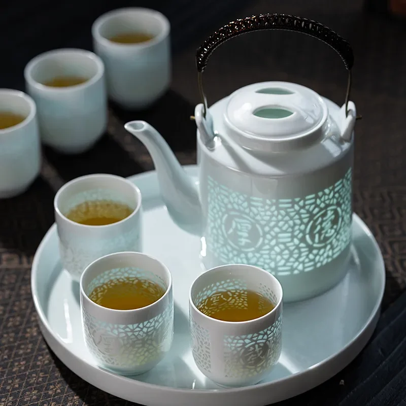 Jingdezhen Porcelain Kung Fu Tea Set Gaobai Clay Linglong Ceramic Teapot Cover Bowl Cup Gift Box Traditional Chinese Style