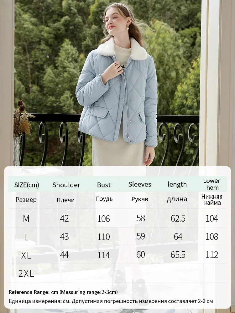 I BELIEVE YOU Warm Coat Fragrant Rhombus Padded Cotton Collar Cotton Jacket 2024 Winter Fur Collar Blue Cotton Jacket 2244155886