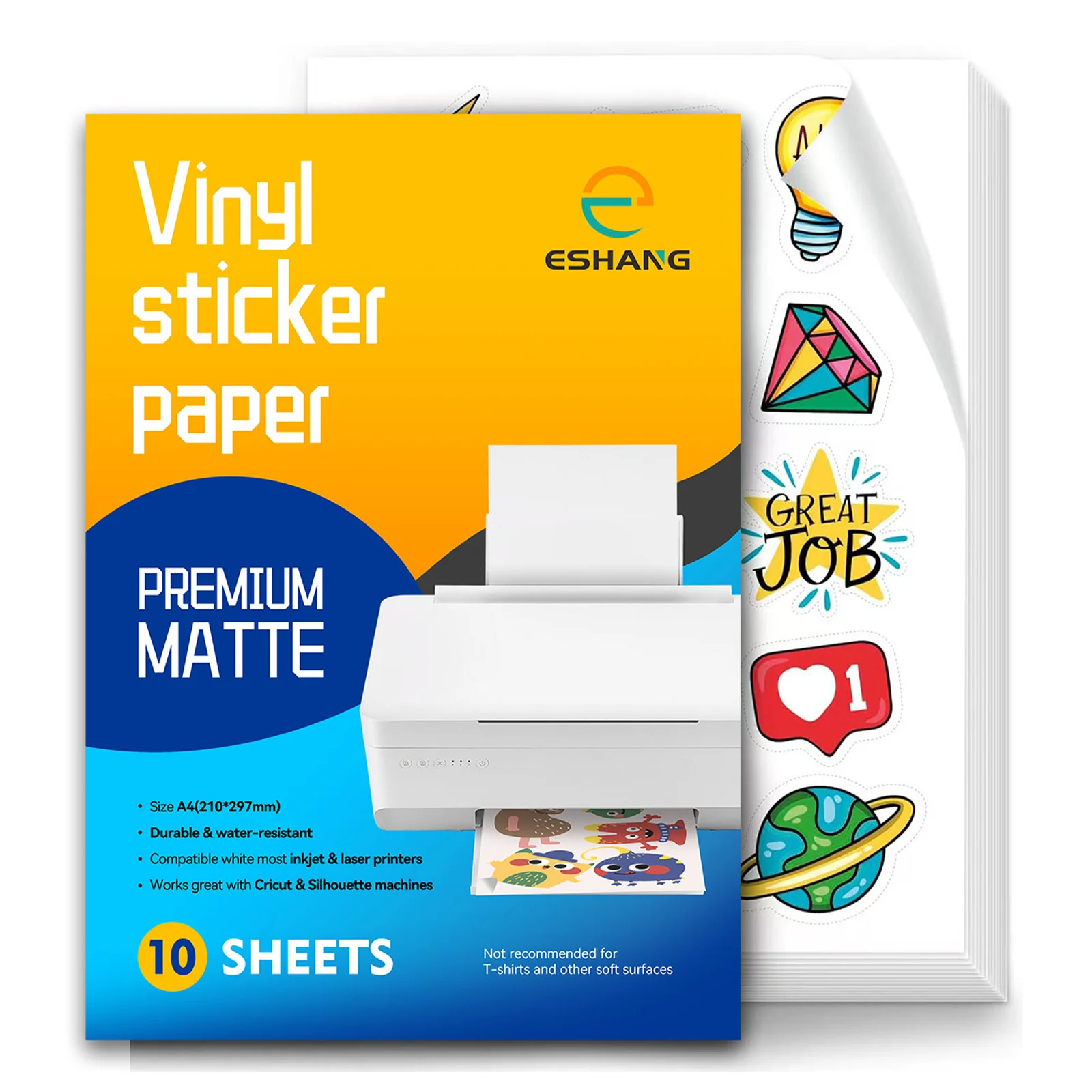 A4-formaat mat wit afdrukbaar vinylstickerpapier 8,3 x 11,7 inch zelfklevend inkjet-compatibel scheurbestendig etiketteerpapier