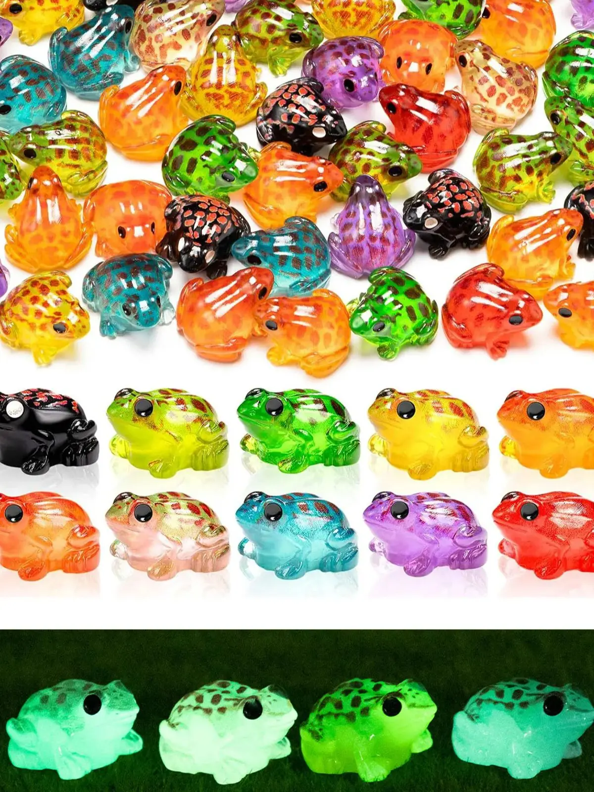 Mini Figurines de grenouilles lumineuses en résine, 10 pièces, animaux de grenouille qui brillent dans la nuit, minuscules pour jardin féerique DIY, récipient en verre