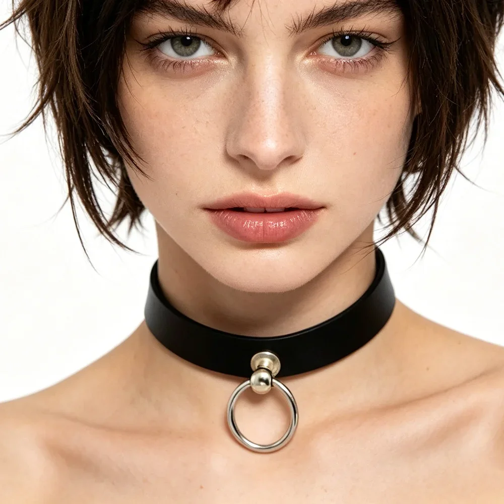 Chainsaw Man Reze Cosplay Choker Punk PU Leather Heart Collar Necklace with Pull Ring Chain Anime Party Costume Accessories