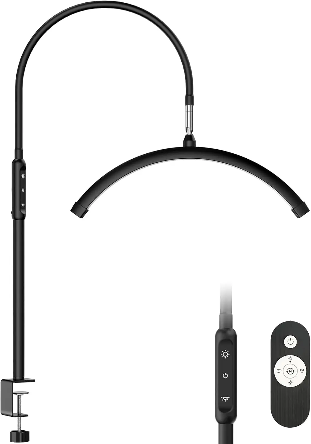 

Светодиодная настольная лампа Half Moon с зажимом, 5 режимов яркости и цвета, пульт дистанционного управления (черный)