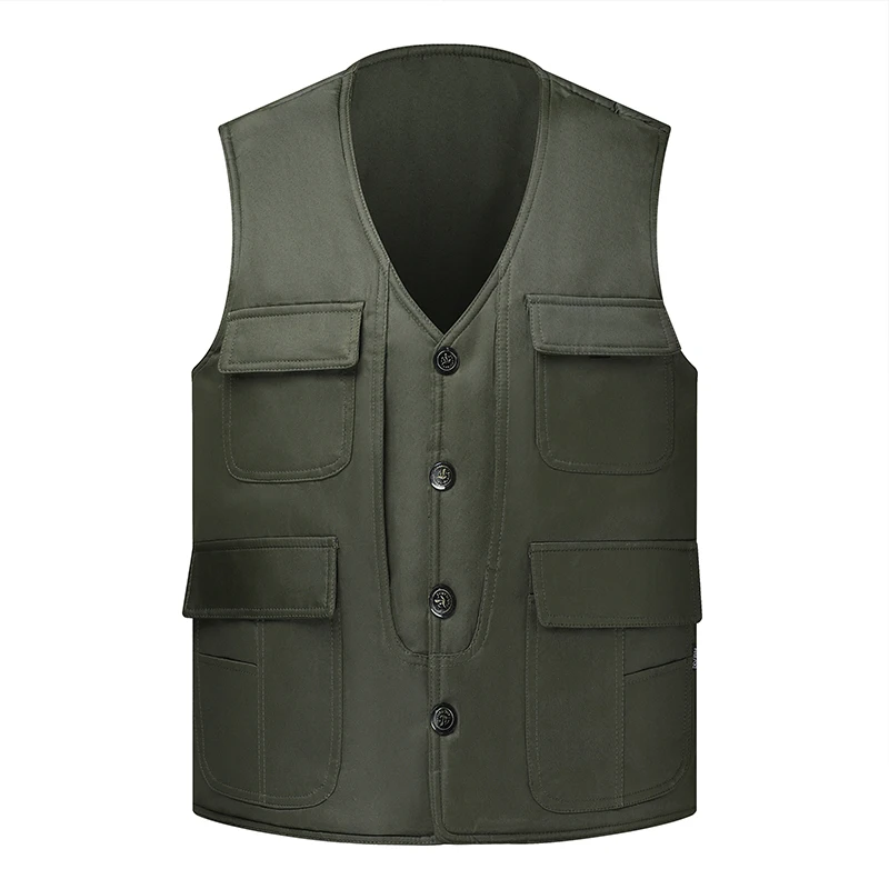 

Outdoor Cotton Plus Velvet Vest Men's Puffer Multi Pocket Loose Vest Workwear Men Windproof Casual Sleeveless Jackets Warm Vest
