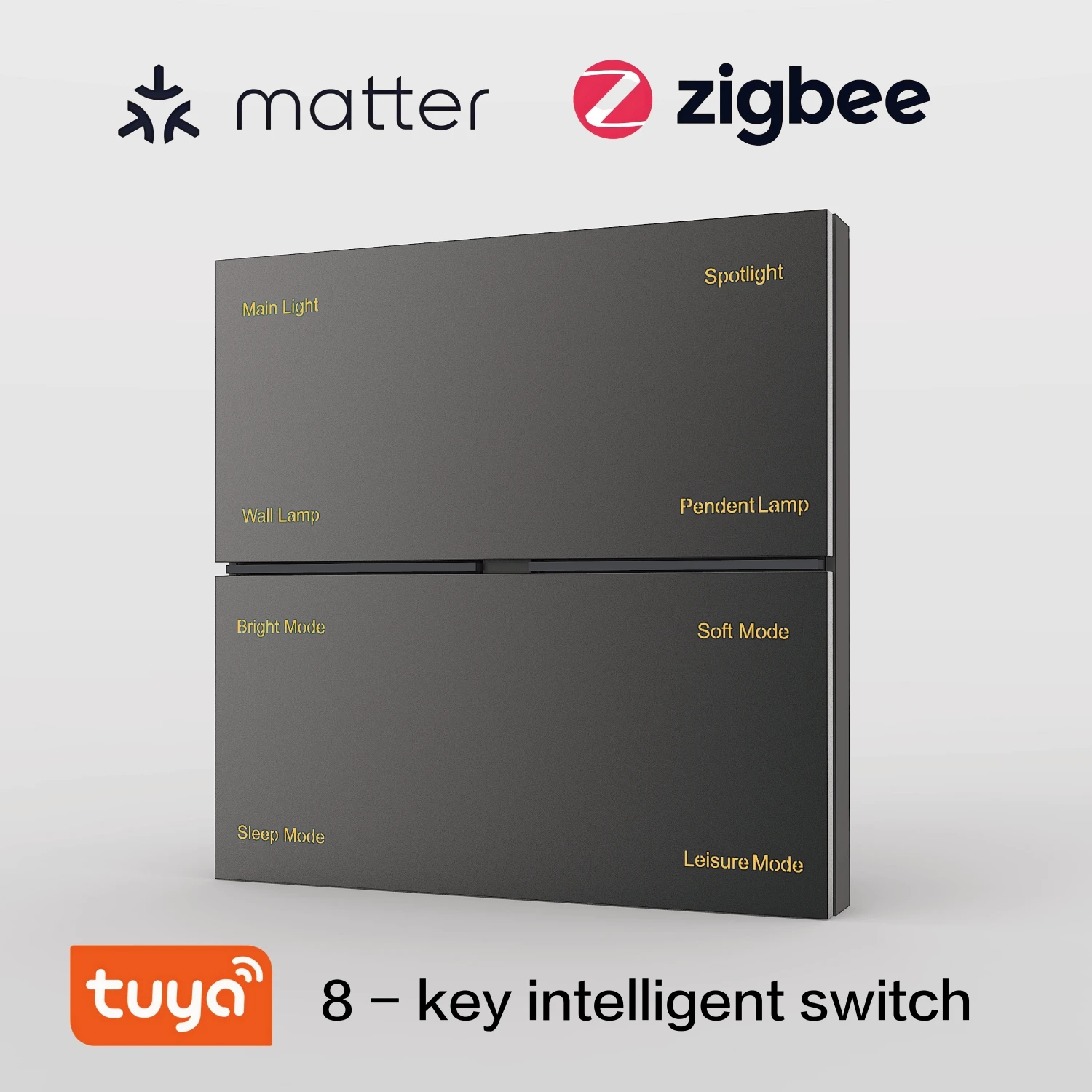 M9 Tuya Zigbee 8-Key Aluminum Smart Switch Home Assistant Compatible with Google Home Apple Home Amazon Alexa Supports Matter