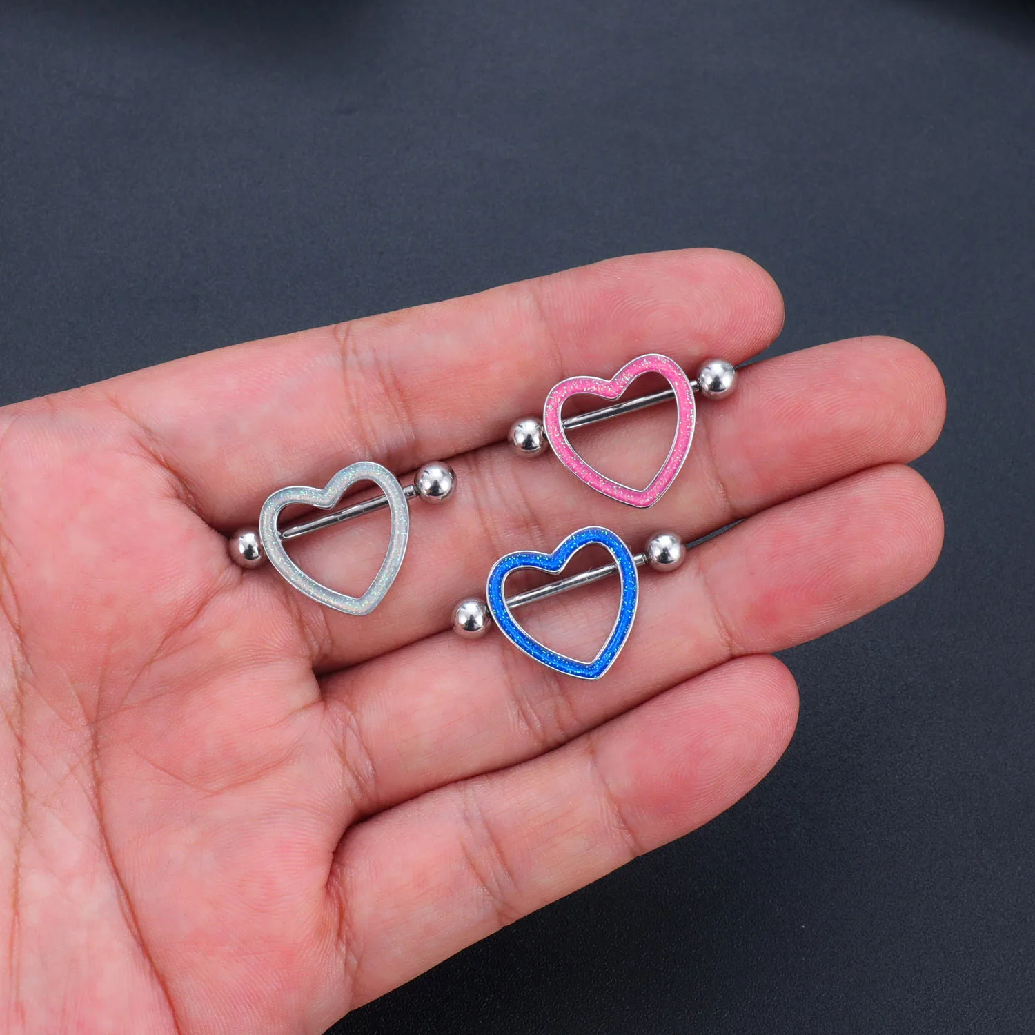 2pcs Titanium Bear Dangled Nipple Piercing 14G Flower Heart Shield Bar Barbell Nipple Ring Piercing Nombril Breast Cover Jewelry