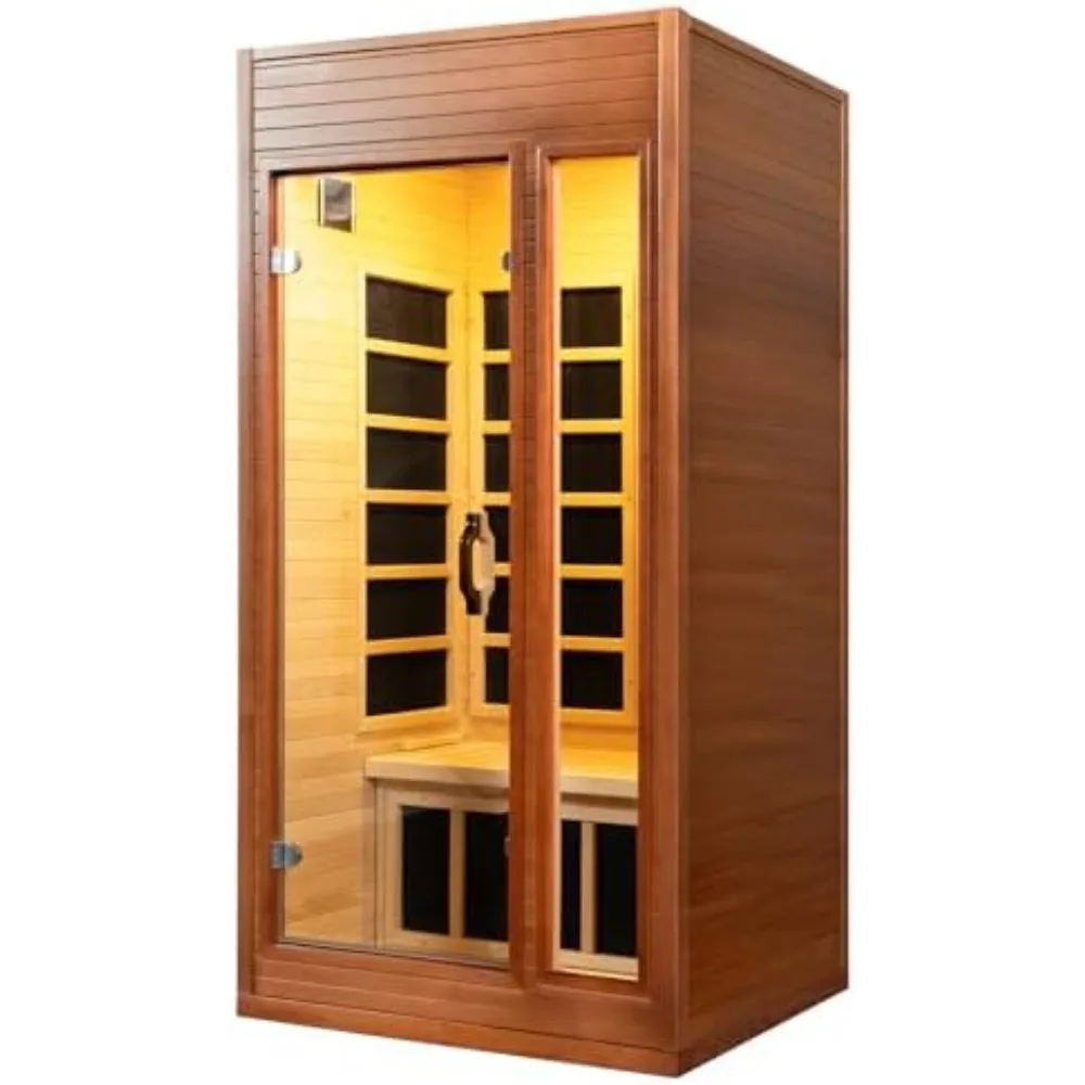 Infrared Sauna,1-2 Person Wood Sauna Room Spa, 10 Min Warm-up,1350W Dry Heat Sauna for Home, 5 Heating Panels, Bluetooth Speaker