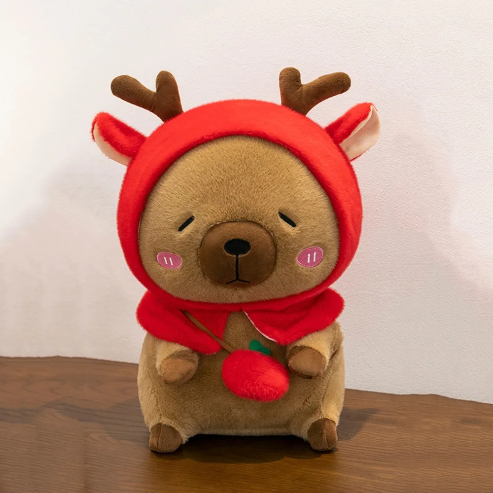 

Reindeer Plush Capybara Plush Toy Soft Brown Cartoon Capybara Cotton Doll Cute Animal Capybara Stuffed Doll Christmas Gift