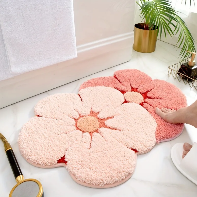 Two Color Flower Pattern Floor Mat,Imitation Cashmere Household Soft and Comfortable Bathroom Anti Slip Rug,Entrance Decoration