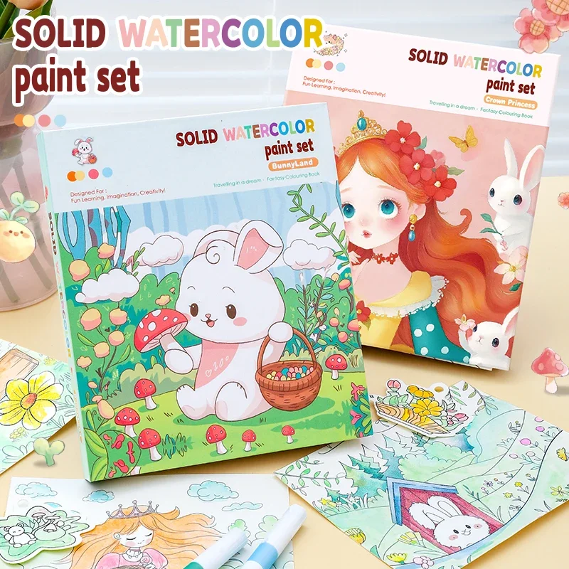 

24-листовая книга для рисования акварелью с акварельной ручкой, книжка-раскраска, детская книга-гуашь, граффити, картина, школьные канцелярские принадлежности