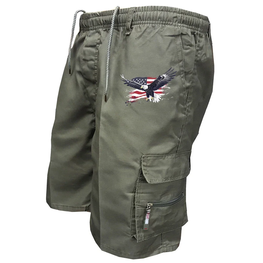 Male Cargo Shorts Elastic Waist Cycling Shorts Multi-pockets Loose Work Short Pants Outdoor Sport Printed Casual Shorts - Image 6