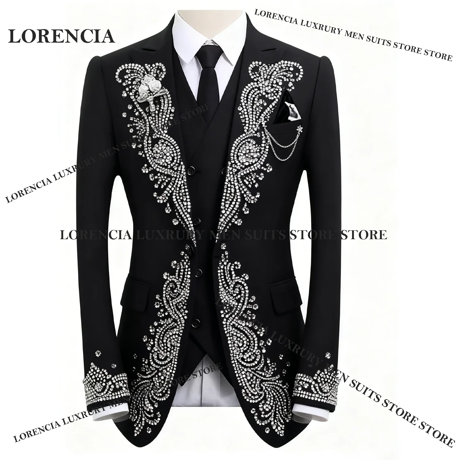 

Customized Diamond Ornament Tuxedos Men Suits Peaked Lapel 2 Pieces Sets Male Square Blazers Wedding Groom trajes para hombre