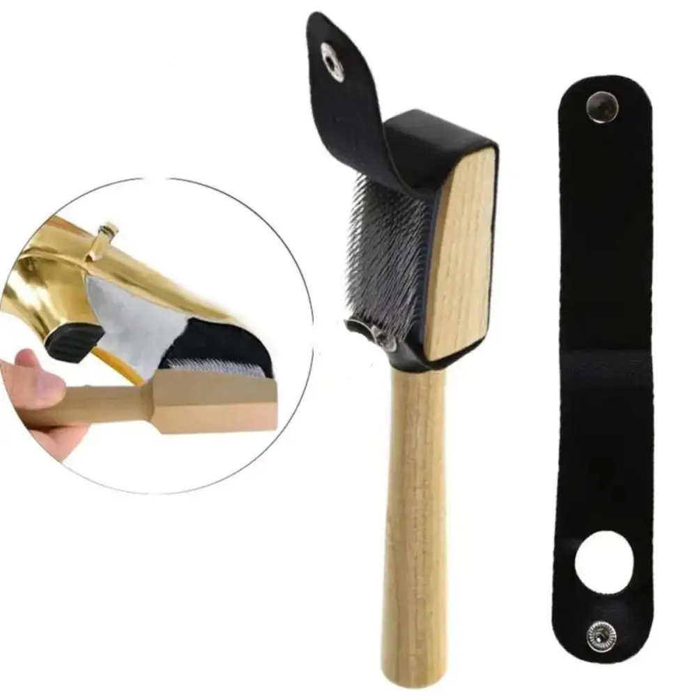 Wooden Suede Sole Wire Shoe Brush With Protector Cover Stainless Steel Brush Head Dance Shoes Cleaning Brush Practical