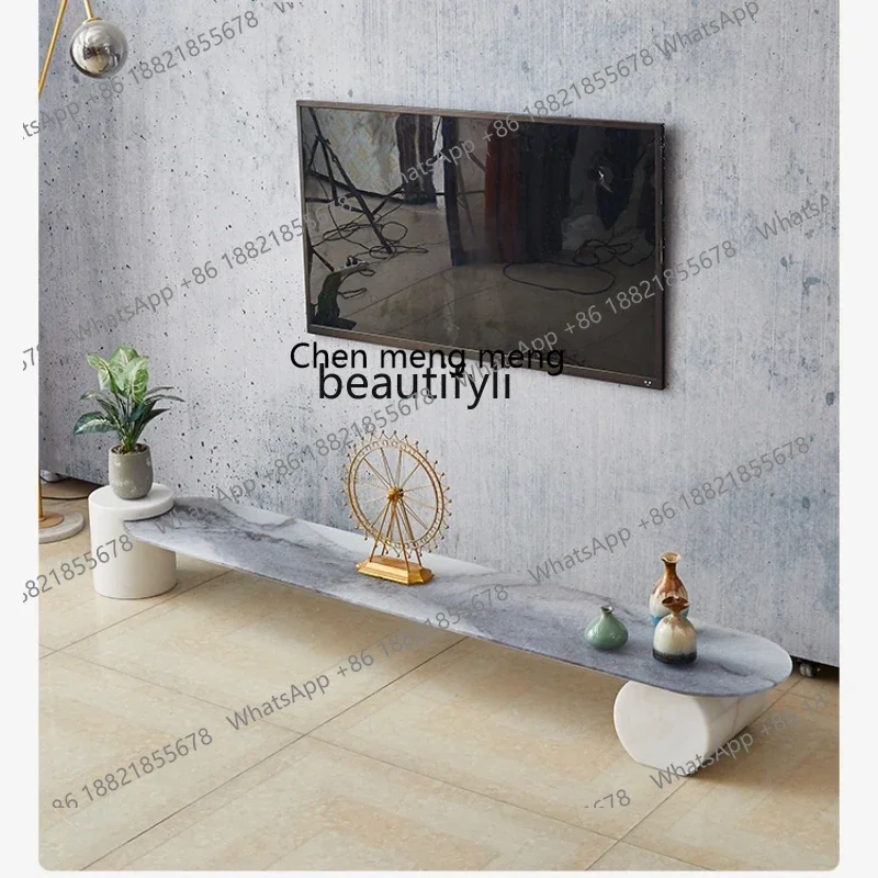 

xxModern Simple and Natural Marble Hot Melt Tempered Water Ripple Glass Designer Internet Celebrity Home Art TV Cabinet
