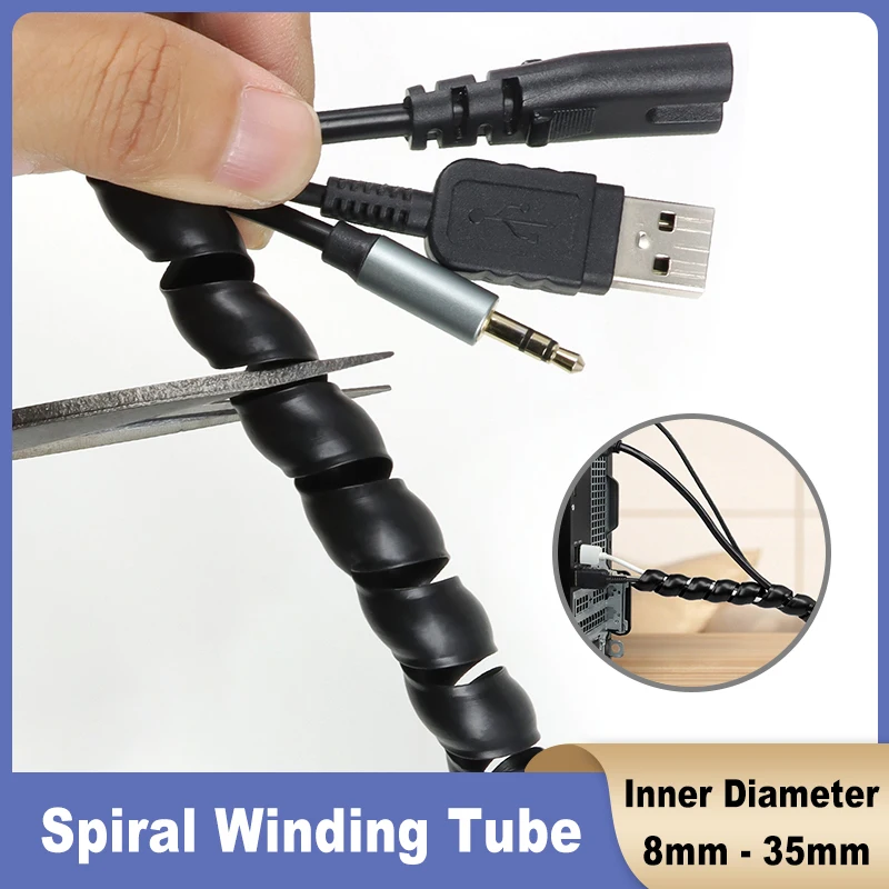 

Black Winding Tube 8 10 12 14 16 20 - 35mm Line Organizer Pipe Protection Spiral Wrap Winding Cable Wire Protect Cover Sleeve