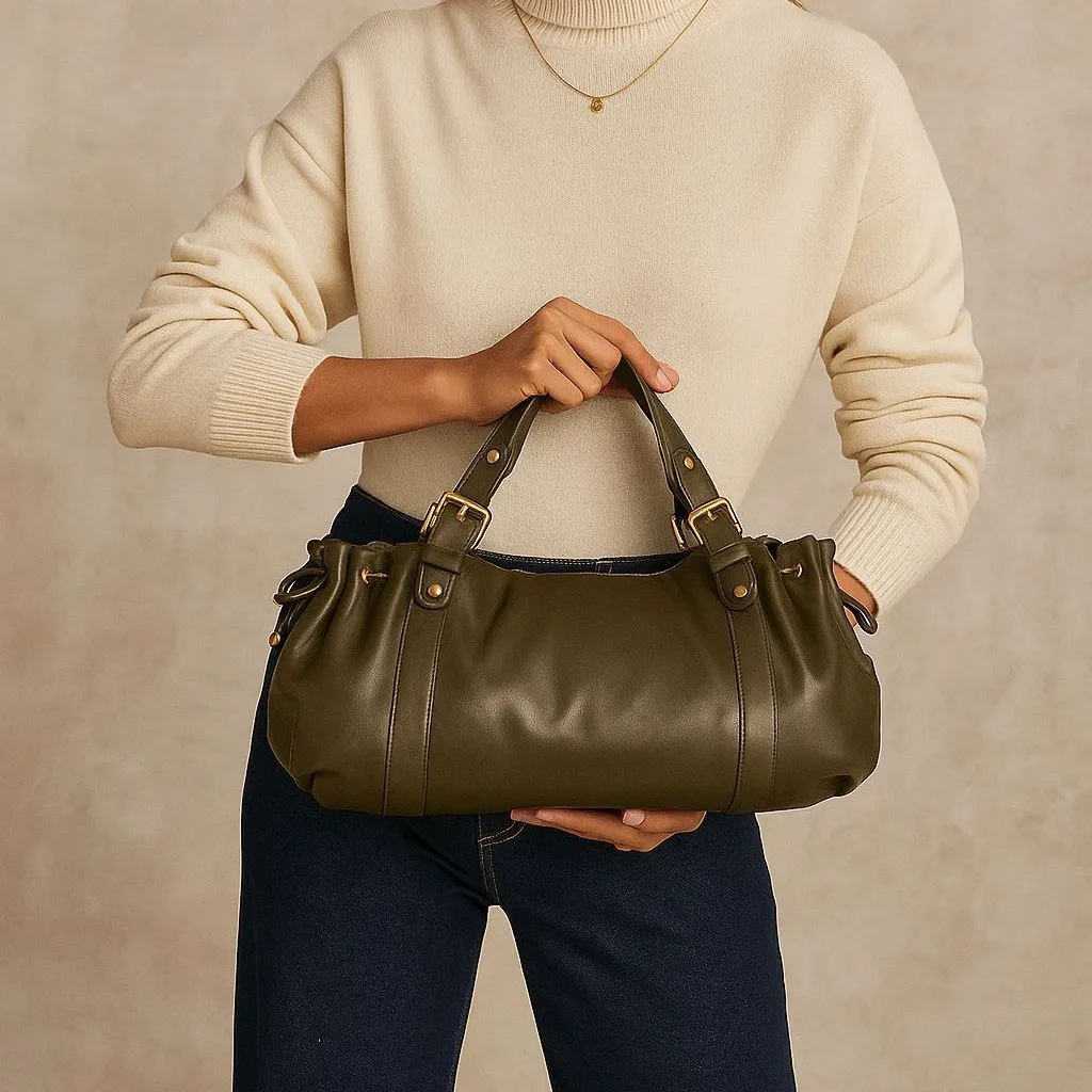 2026 Damen Hobo-Tasche aus weichem Leder, Vintage Schwarz, Plissierte Schultertasche, Designer-inspirierte Handtasche mit großem Fassungsvermögen – Detail 4