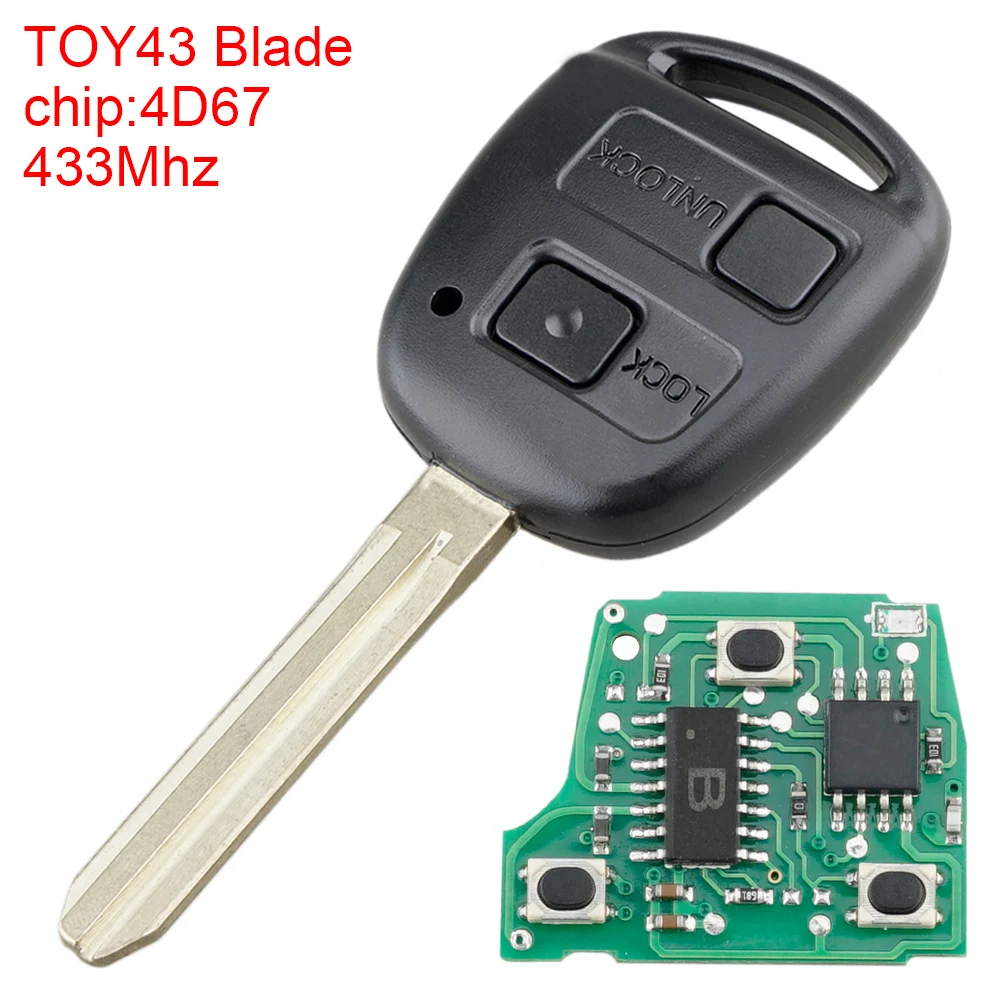 

2 Buttons Car Remote Key Fob Case Shell Fit for Toyota Kluger Avensis Tarago 2003-2010 433Mhz Key Cover 4D67 Chip TOY43 Blade