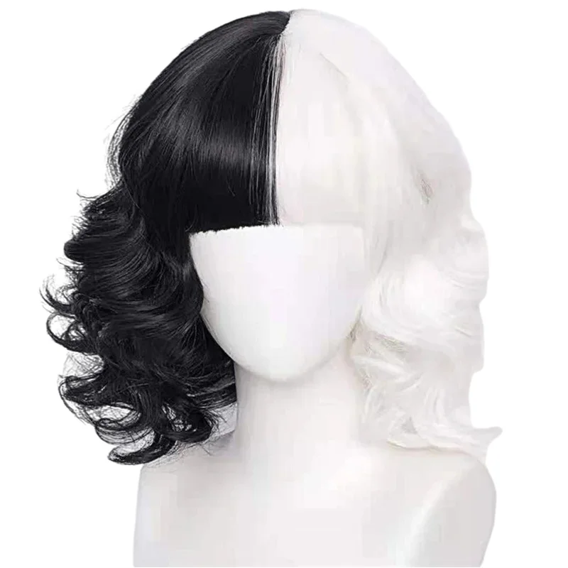 Cruella De Vil Cosplay Costume 2 Styles Women Gown Black White Maid Dress with Gloves Hoodie Skirt Wigs Outfits Halloween Party