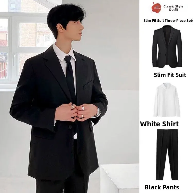 

Черная повседневная мужская куртка приталенного кроя в корейском стиле с подплечниками, весенне-осенняя, универсальная, для отдыха и делового стиля, костюмный крой